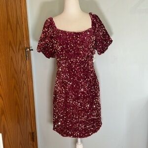 NWT Altar’d State short sleeve purple/ wine dress sequin size large new Candice